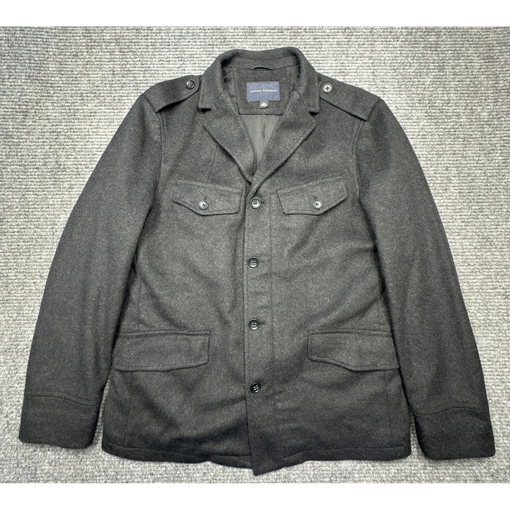 Banana Republic Field Jacket Men LG Gray Wool Blend Cashmere Military Epaulets